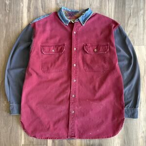 Vintage Color Block Corduroy Shirt Mens Size L Button Down St Johns Bay Worn